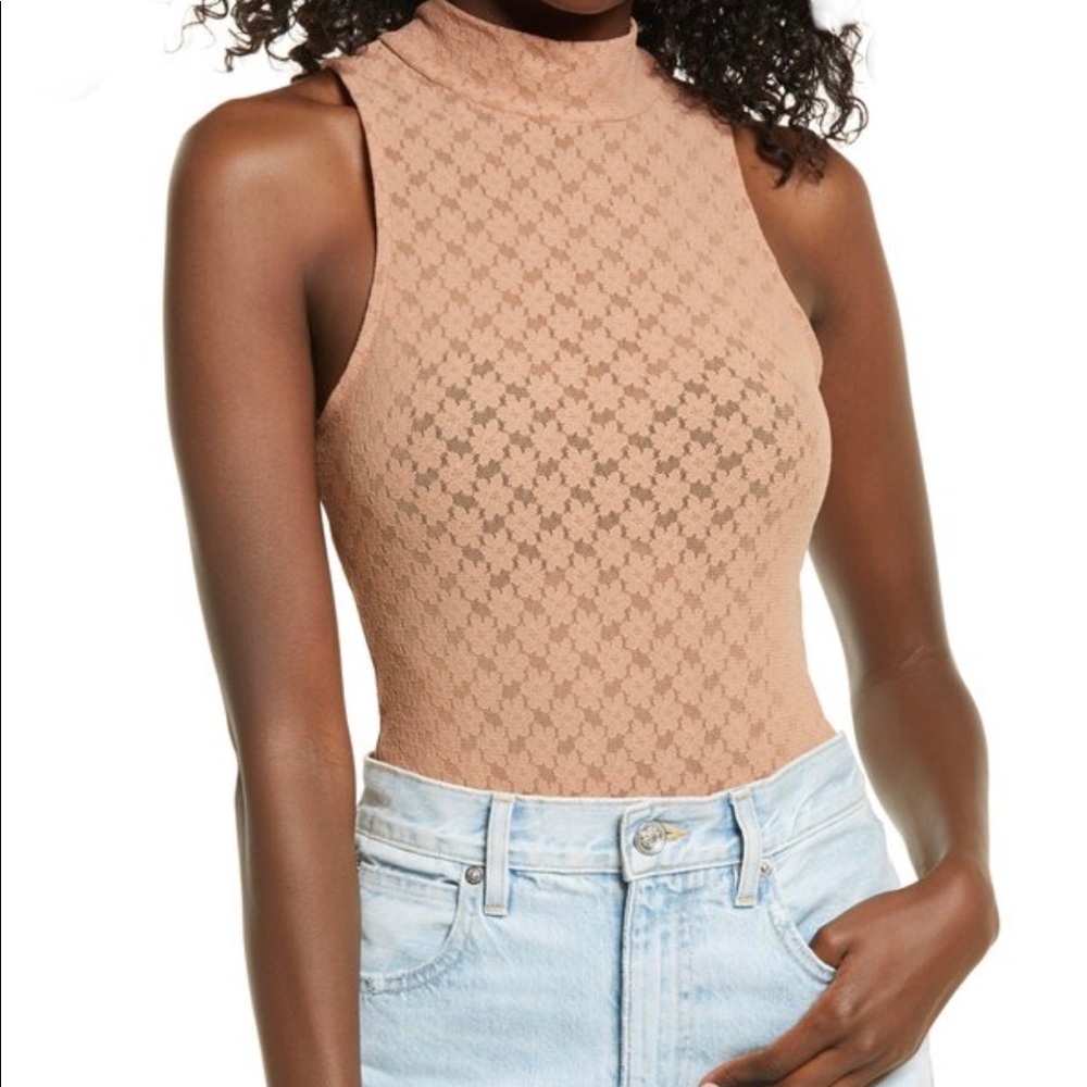 Open Edit mock neck lace bodysuit size Large